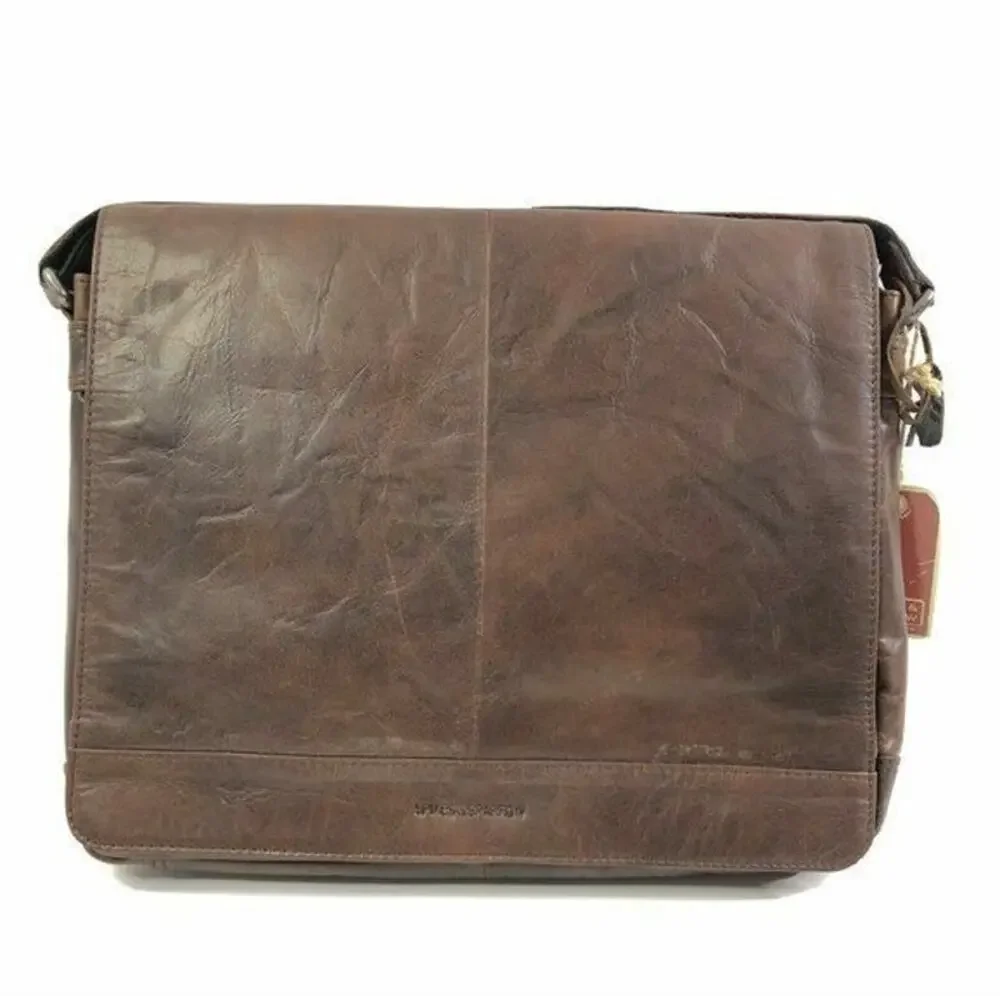 Spikes and Sparrow Noah Dark Brown Leather Crossbody Messenger Bag Laptop Travel